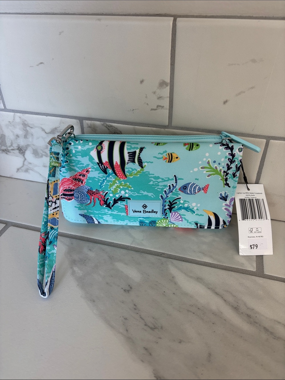 Vera Bradley Lighten Up RDIF Wallet Crossbody Antilles Treasure